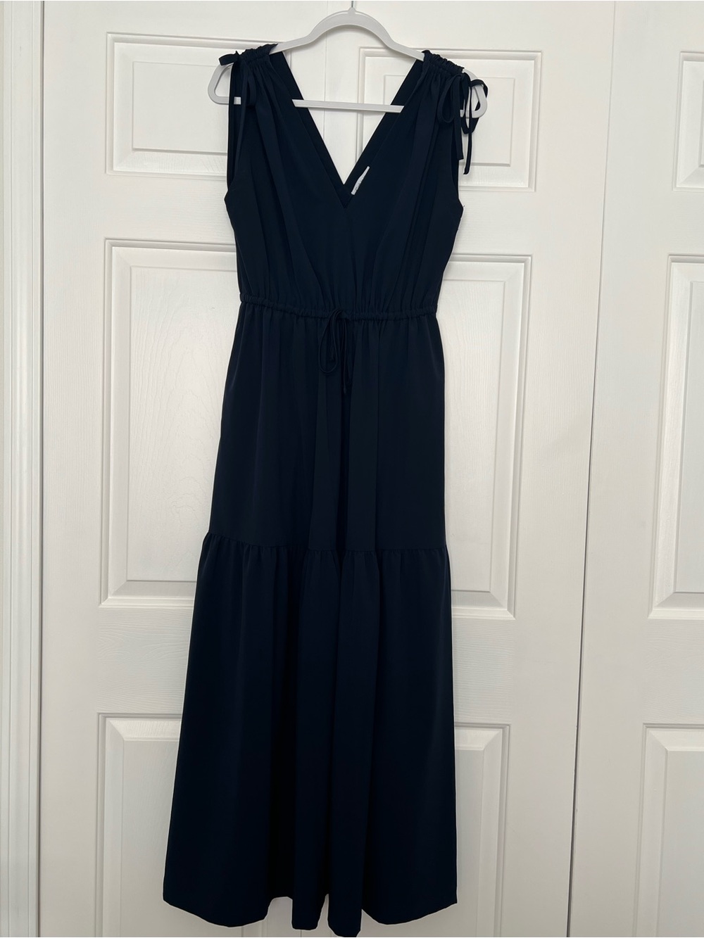 Calvin Klein Navy V-Neck Maxi Dress with Tie Shoulders